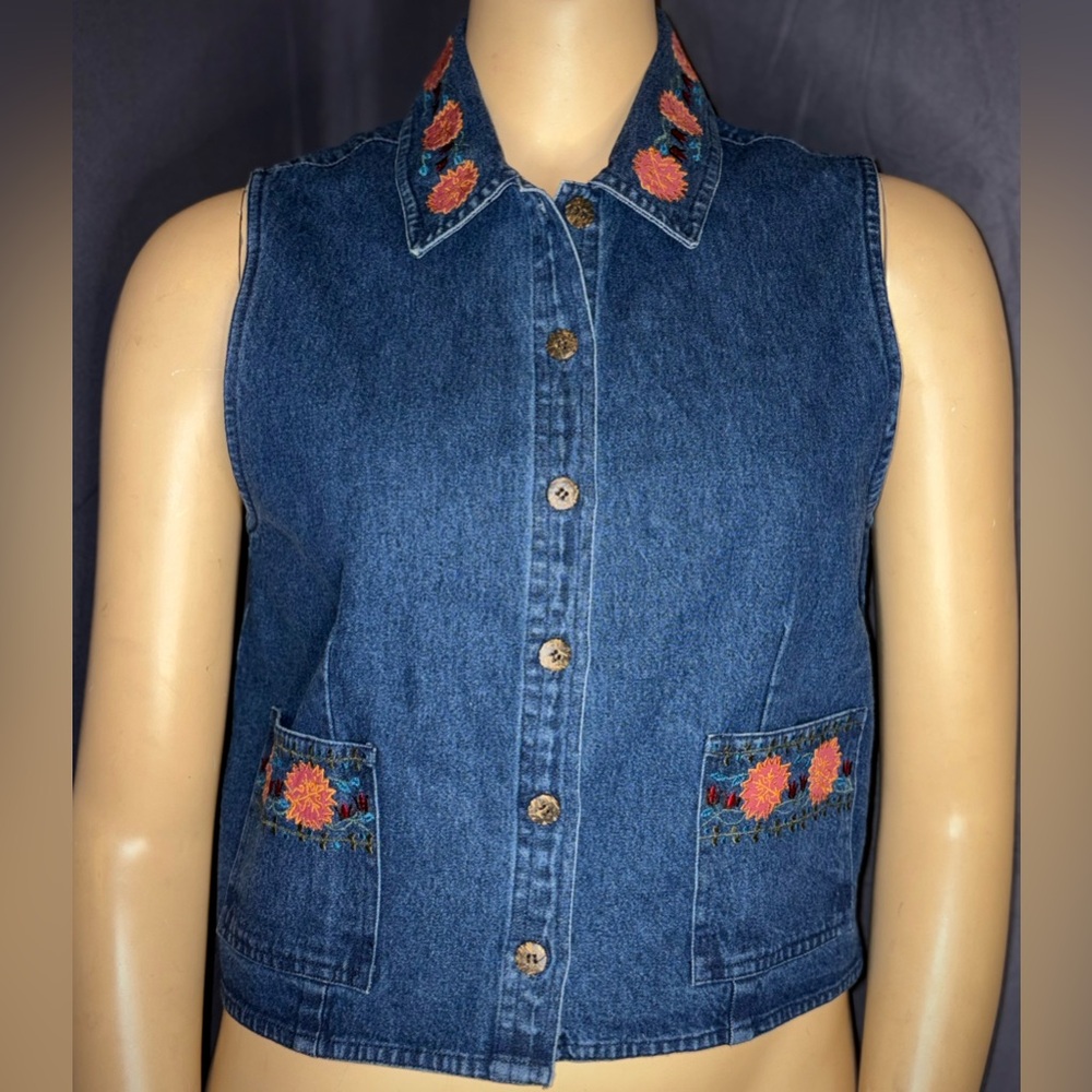 Embroidered Denim Vest